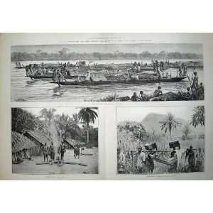  1889 Stanley Emin Pasha Tippoo Tib Canoes Congo Africa 
