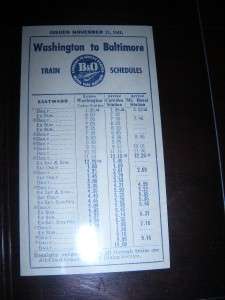 NOV 23 1947 B&O TRAIN SCHEDULE BALTIMORE TO WASHINGTON  