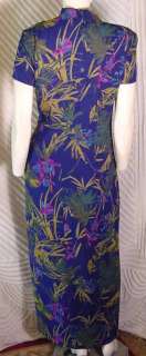 80s Tropical print silk dress w/side drape 38 30 38  