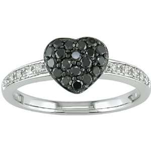    10K White Gold 1/3 ctw Black and White Diamond Heart Ring Jewelry