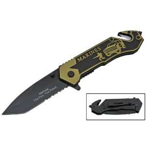 Tiger USA Marines Spring Assisted Tanto Style Rescue Knife   Black 