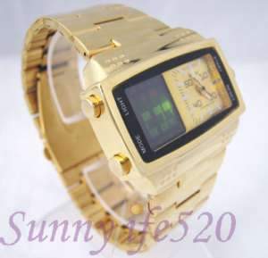 Dual Time Mens LCD Digital Wrist Sport Watch WEIDE GOLD  