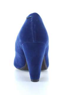 Velvet Round Thick High Heel Pump Wedge Shoes Blue 7.5  