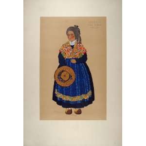   Pochoir French Woman Costume Les Allues France   Orig. Print (Pochoir