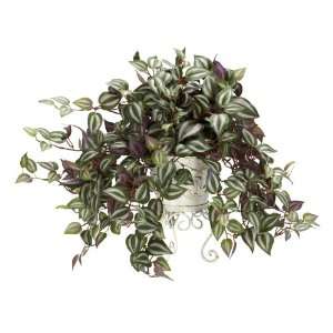Real Looking Wandering Jew w/Metal Planter Silk Plant Green Colors 