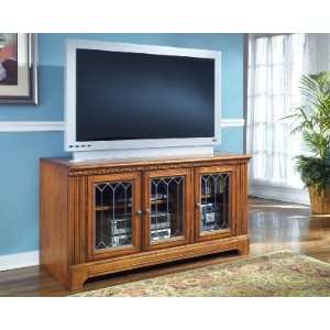  Drake Oak Widescreen TV Stand with Leaded Glass Panel Doors 