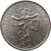 Mexico 1968 25 Peso Olympics 72% Large Silver Coin EAGLE w serpent 