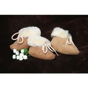   laces Infant Sheepskin Booties Color Tan with Tan Laces, Size Medium