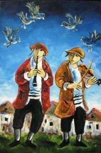 Original Oil Painting Yosl Bergner Israeli Jewish Artist Judaica 