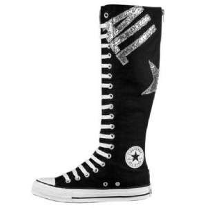 Converse Black ALL STAR Silver Glitter XXHI Knee High Tennis Shoes NEW 