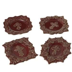   Embossed Wall Plaque Ceramic Amic (Set of 4) Assorted