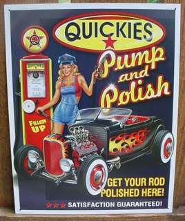 QUICKIE GAS PUMP Vintage HOT ROD Ad Sign GARAGE CAR Tin  