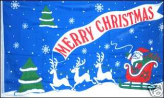 MERRY CHRISTMAS SANTA SLEIGH SIGN FLAG 3 X 5 BANNER  
