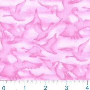  45 Wide Garden Delight Swans in Flight Pink Fabric By 