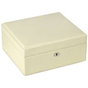  London Collection Square Cream Leather Jewelry Box