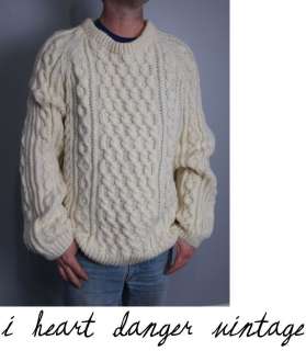   IRISH FISHERMAN SWEATER wool cable knit ivory made in Wales XL  