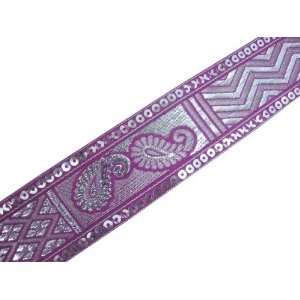  4.5 Yd Purple Jacquard Silver Woven Sequin Ribbon Trim 