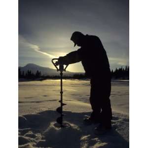 Drilling Hole with Auger on Copper Lake, Nabesna Alaska Photographic 