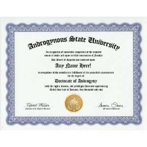 Androgyny Androgynous Degree Custom Gag Diploma Doctorate Certificate 