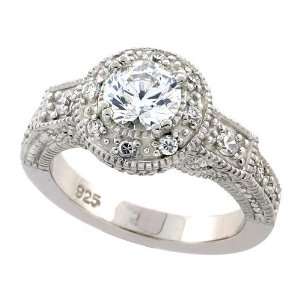 Sterling Silver Vintage Style Engagement Ring w/ Rhodium Plating, w/ 0 