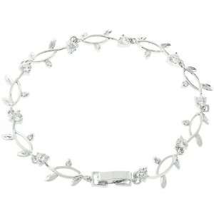    Delicate Vine Silver Tone Cubic Zirconia CZ Link Bracelet Jewelry