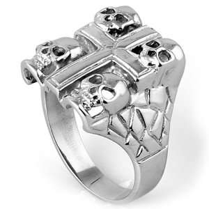    Stainless Steel Casting Skulls and Cross Ring   Size 9 Jewelry