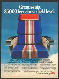 1984 TWA Airlines Vintage Print Ad Airplane Seat  