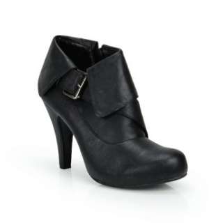  Round Toe Buckle Belt High Heel Ankle Bootie Black Shoes