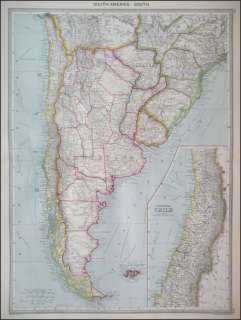 SOUTH AMERICA CHILE PACIFIC OCEAN 2 ANTIQUE MAPS c.1908  