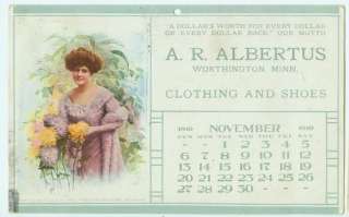 042910 ALBERTUS STORE 1910 CALENDAR WORTHINGTON MN POSTCARD  