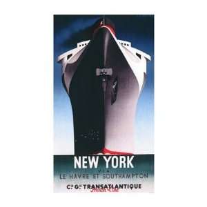  New York via Normandie Ship Line Poster, Note Card, 5x7 