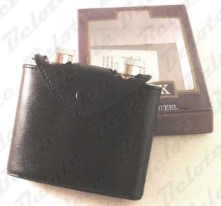 Leather Wrapped Double Flask w/ Pouch 2 oz each HF 008  