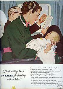 1949 AMERICAN AIRLINES ad art~Mom w/BABY~vintage 40s  