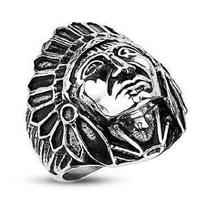   Polished Stainless Steel Biker Ring With Apache Indian Chief Design