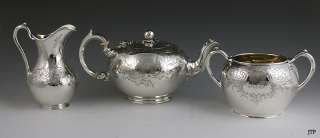 3pc 1849 54 VICTORIAN ENGLISH STERLING ENGRAVED TEA SET  