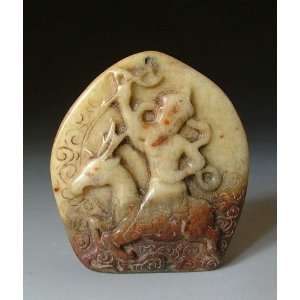  one Carved Jade Amulet Pendant with carved buddha pattern, Chinese 