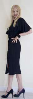 Vintage 40s Black Crepe Day EVE Shoulder Cape Dress  