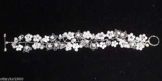White Wedding Swarovski Crystals, Pearls Flower Motiff Bracelet in 