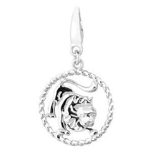   Silver Rope Border Open Circle Zodiac Leo Symbol Charm Jewelry