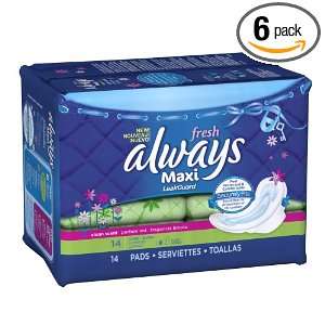   Wings, Fresh Scented Pads 14 Count(Pack of 6)