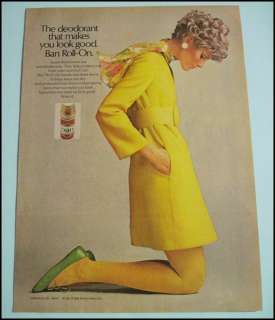 1968 Vintage BAN Deodorant Yellow Dress Girl 60s Ad  