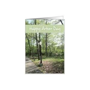 Arbor Day Lamp Post Park Trees Nature Sidewalk Serene Scenery Card