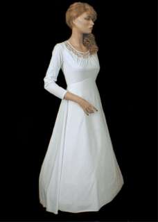 Vtg 60s White Empire Hippie Boho Long Wedding Dress SM  