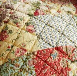POTTERY BARN VINTAGE SQUARE QUILT with THREE EURO SHAMS ~ SIZE KING