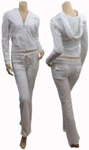 White Velour Track Suit, Comfy Sweater Hoodie + Pants  