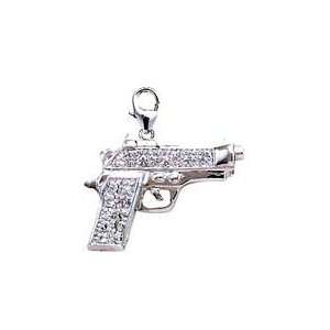 Gun, 14K White Gold Diamond Charm Jewelry