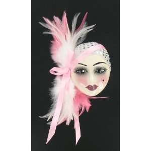   Porcelain Pink White Feather Lady Face Wall Art Mask