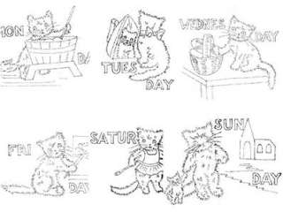 Embroidery Pattern 1950s Week Day Kittens 7 Designs  