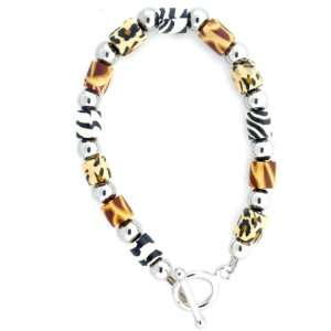    Sterling Silver Bead and Animal Print Bead 7 1/4 Bracelet Jewelry