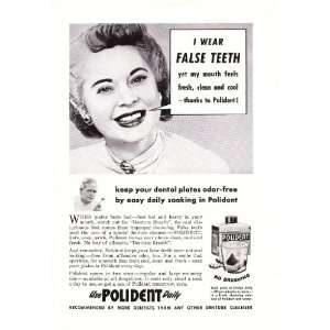  1948 Ad Polident I wear false teeth Original Vintage Print 